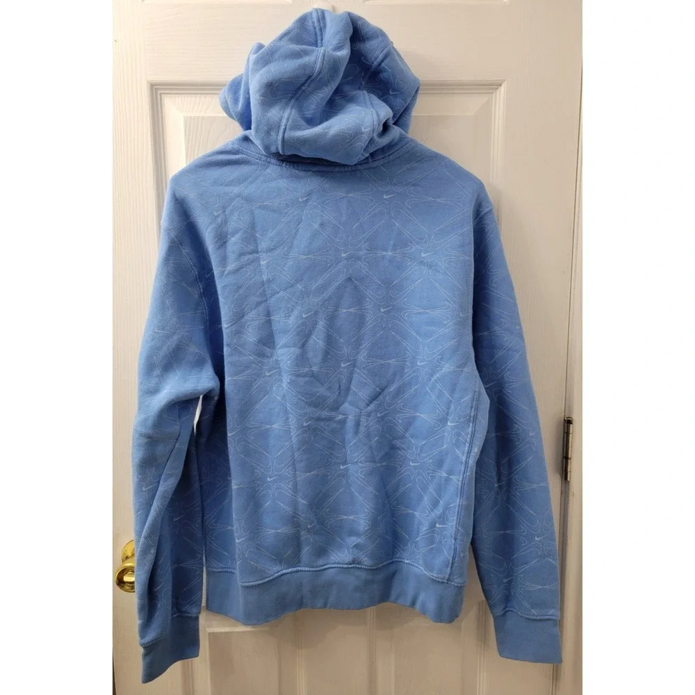 Nike Womens Size Small Pullover Hoodie Sweatshirt Blue Swoosh Print EUC